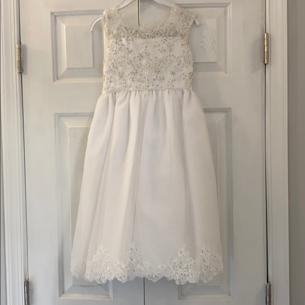 American Princess white flower girl dress 6X